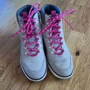Cole Haan Grand Zero Gray Leather Women's Hiking Boots with Pink Laces